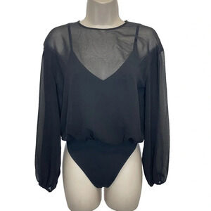 Aritzia Wilfred sheer sleeve black bodysuit goth